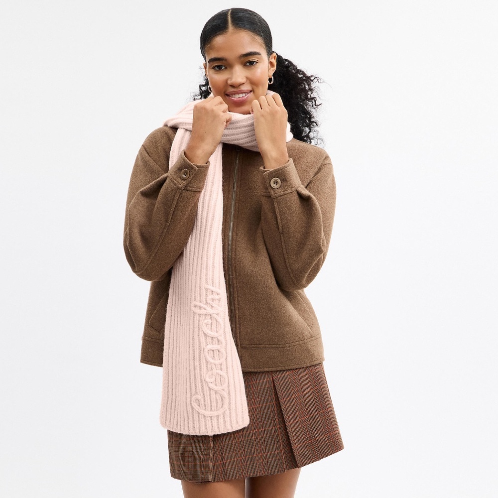 New Coach Light Pink Script Knit Muffler